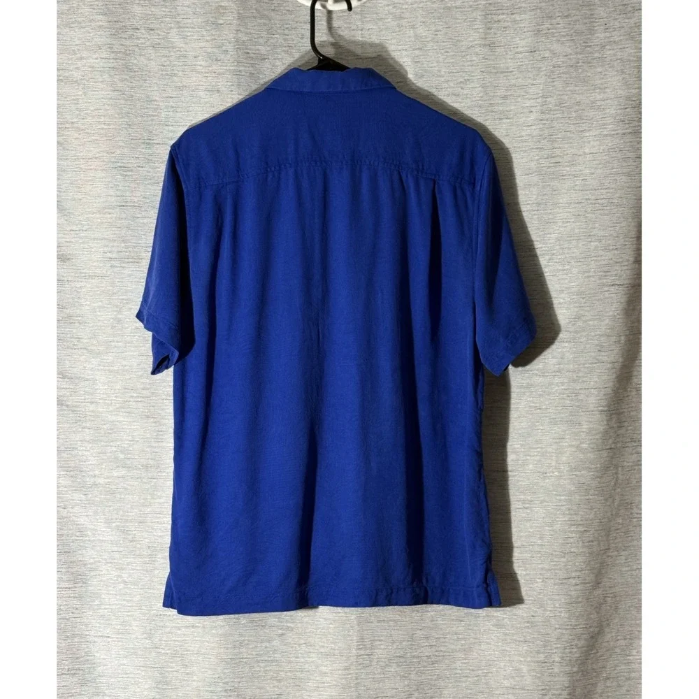 Tommy Bahama Mens 100% Silk Hawaiian Camp Shirt Vibrant Blue Short Sleeve MEDIUM - Picture 2 of 7